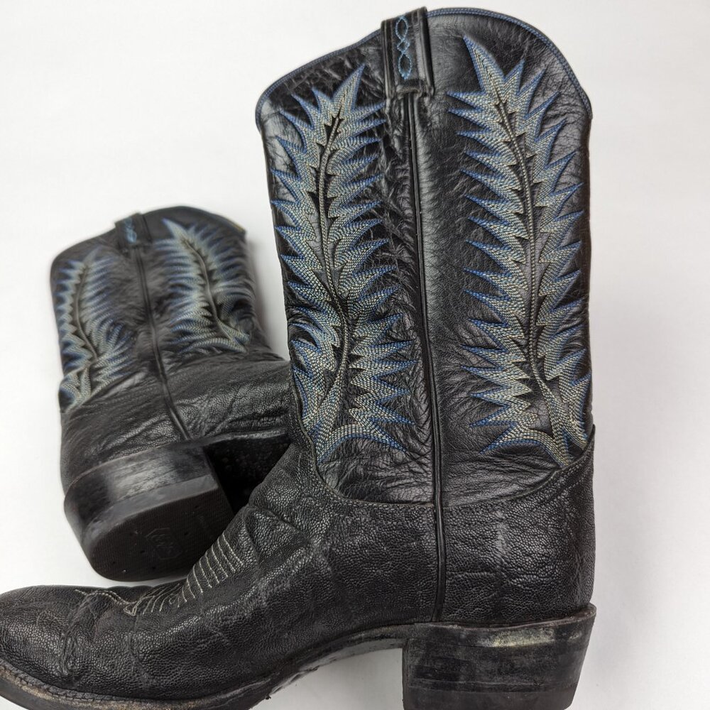 TONY LAMA Men's Sz 9D Black Elephant Leather Boots Lug Sole Style 8613 - Picture 9 of 12